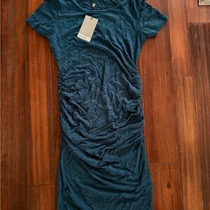 Chic Teal Ruched Midi Dress